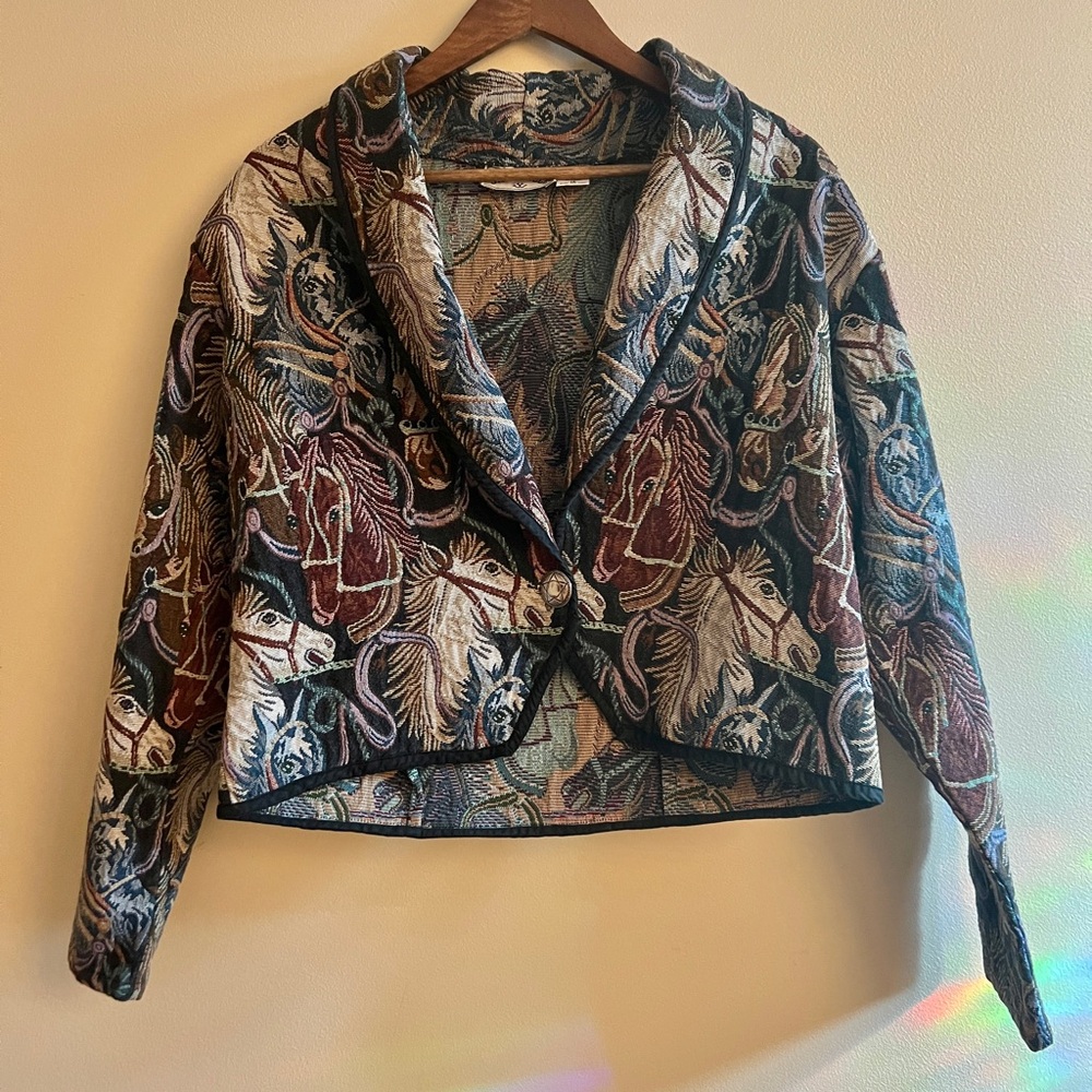 Side Saddle Vintage Cropped Western Style Cropped Multicolor Patterned Jacket